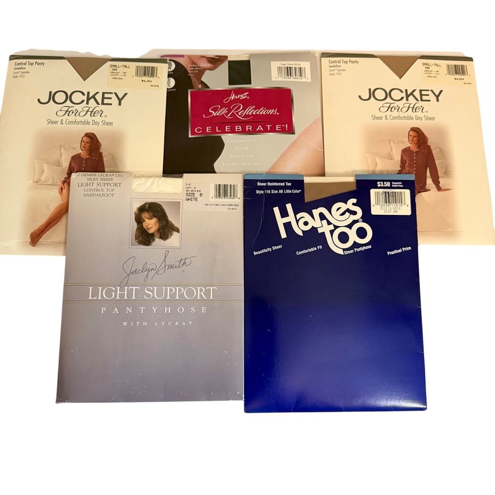 Vintage Lot of 5 Hanes Jockey Jaclyn Smith Pantyhose Classic Retro Coquette